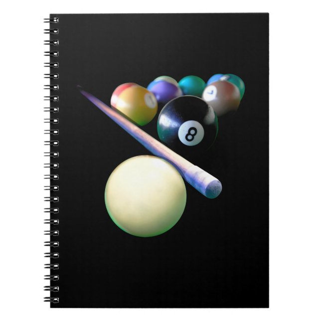 Caderno Espiral Jogador de Piscina do Billiard Balls Cue Snooker (Frente)