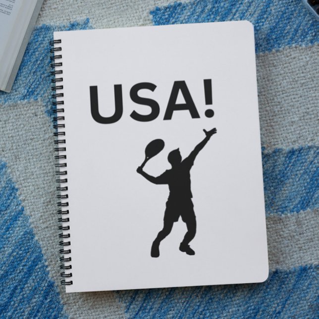 Caderno Espiral Jogador de tênis dos EUA usando ponto como bola (Criador carregado)