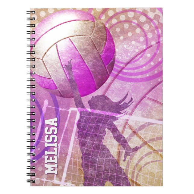 Caderno Espiral Jogador de Voleibol feminino Púrpura Rosa (Frente)