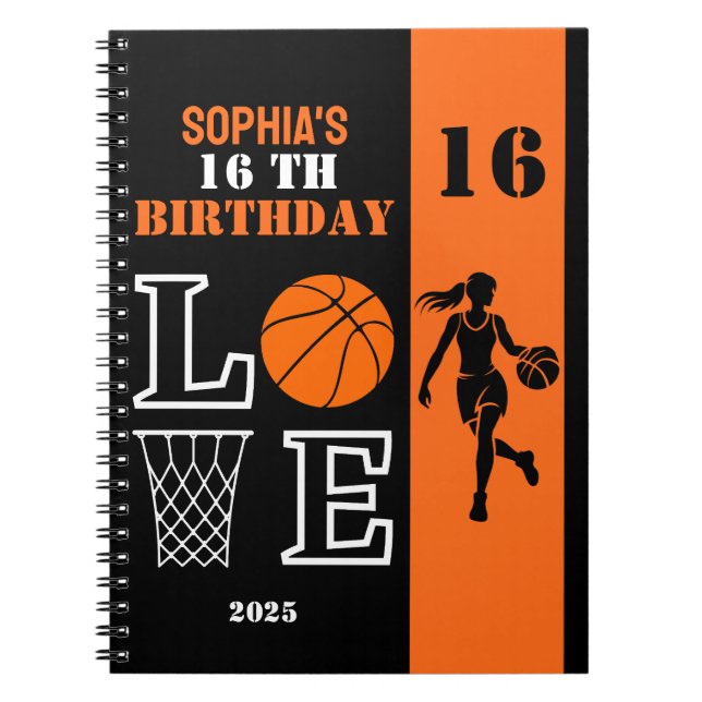 Caderno Espiral Jogadora de basquete personalizada, presente de an (Frente)