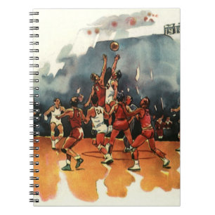Caderno Espiral Jogo de basquete esportivo vintage, jogadores de b