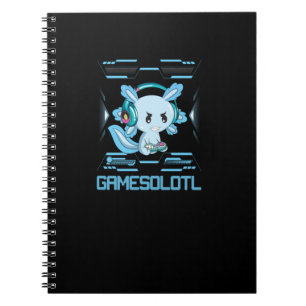 Caderno Espiral Jogo Gamer Axolotl Anime Peixes Jogando Jogos