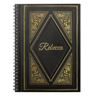 Caderno Espiral Jornada Personalizada do Couro da Vintagem Dourada