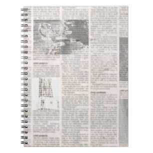Caderno Espiral Jornal com texto ilegível antigo. Vintage grunge