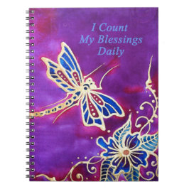 Caderno Espiral Jornal da gratitude: Pintura de seda da libélula