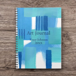 Caderno Espiral Jornal de Arte Abstrato Azul com Nome/Ano