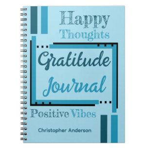Caderno Espiral Jornal de gratidão de nome personalizado azul