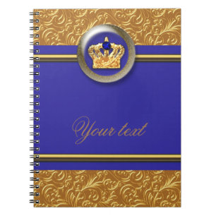 Caderno Espiral Jornal Elegante Coroa Dourada e Azul Real Contando