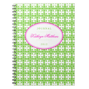 Caderno Espiral Jornal filigrana verde do oval do rosa quente do