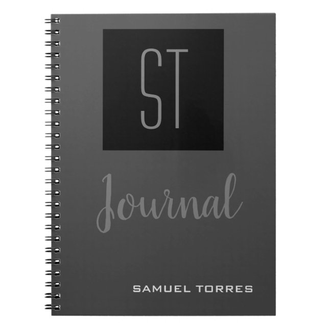 Caderno Espiral Jornal Monogramado Personalizado Cinza Preto Moder (Frente)