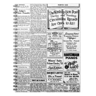 Caderno Espiral Jornal preto & branco velho, anúncio retro do