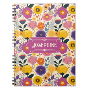 Caderno Espiral Josephine Colorful Purple e Yellow Modern Floral
