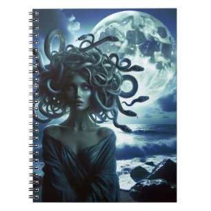 Caderno Espiral Jovem Medusa Bonita pela Lua & Oceano