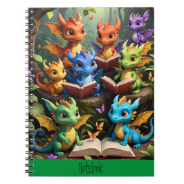Caderno Espiral Jovens Dragões lendo livros sobre o Cobrir Noteboo