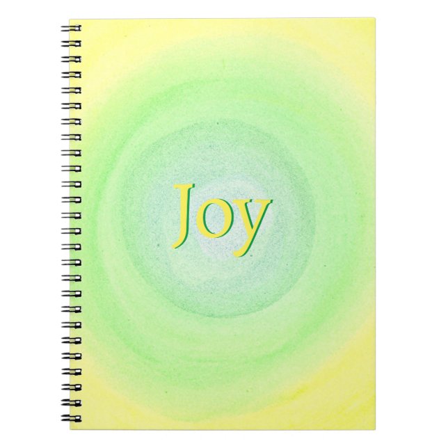 Caderno Espiral Joy, amarelo e verde letras amarelas e verdes mist (Frente)