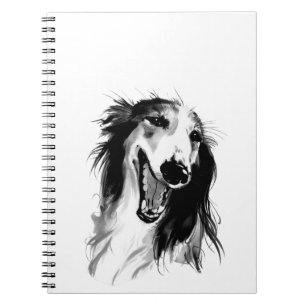 Caderno Espiral Joyful Borzoi Pintura a tinta preta e branca