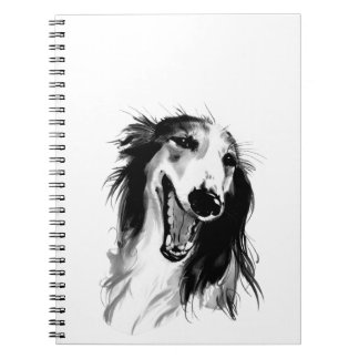 Caderno Espiral Joyful Borzoi | Pintura a tinta preta e branca