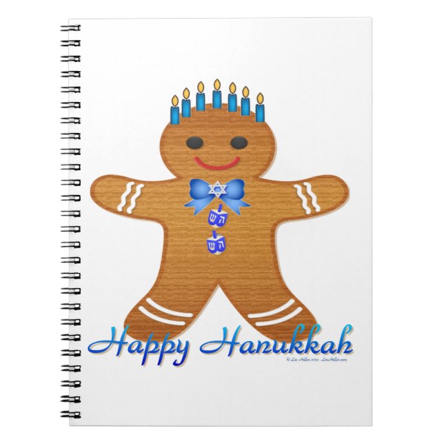 Caderno Espiral Judaica Hanukkah Gingerpão Man Menorah (Frente)