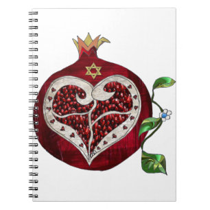 Caderno Espiral Judaica Pomegranate Heart Hanukkah Rosh Hashanah