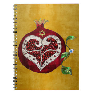 Caderno Espiral Judaica Pomegranate Heart Hanukkah Rosh Hashanah