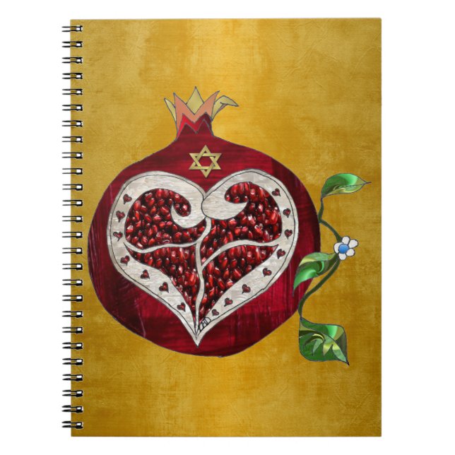 Caderno Espiral Judaica Pomegranate Heart Hanukkah Rosh Hashanah (Frente)