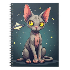Caderno Espiral Judging Sphynx Cat UFO Space Cartoon Art