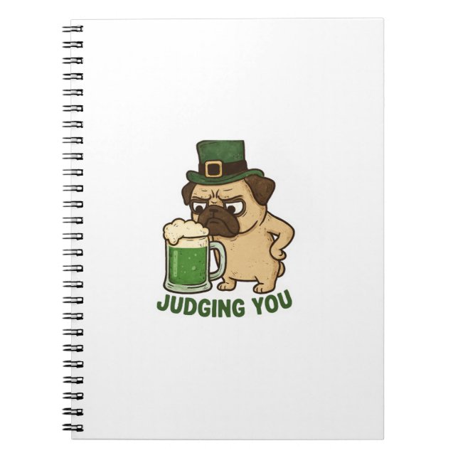 Caderno Espiral Judging You Pug St.Patrick's Day (Frente)