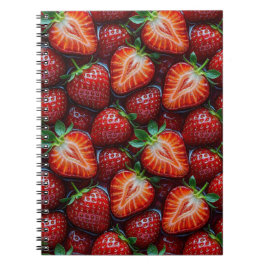 Caderno Espiral Juicy Fresh Red Strawberries Summer Fruit Pattern