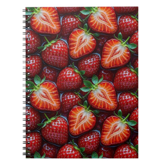 Caderno Espiral Juicy Fresh Red Strawberries Summer Fruit Pattern (Frente)