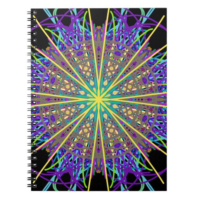 Caderno Espiral Kaleidoscope Star, Roxo - Arte Verde Laranja (Frente)