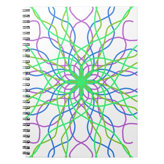 Caderno Espiral Kaleidoscope Star, White Green Blue Art (Frente)