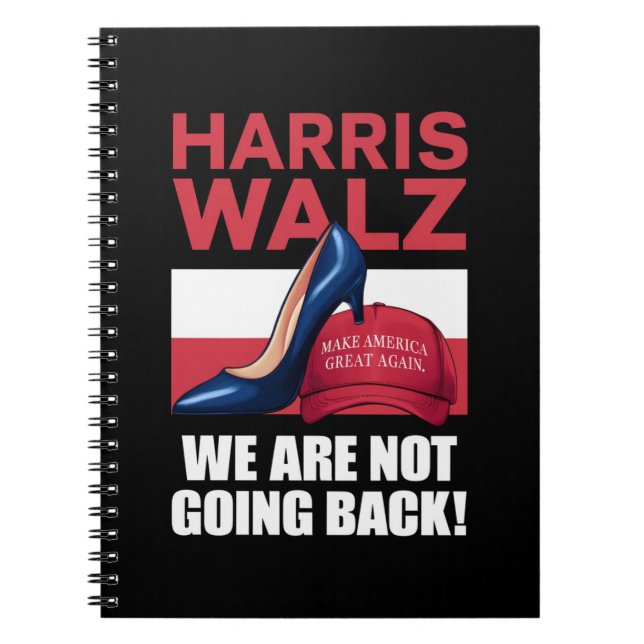 Caderno Espiral Kamala Harris Heels pisando no Red MAGA Hat (Frente)