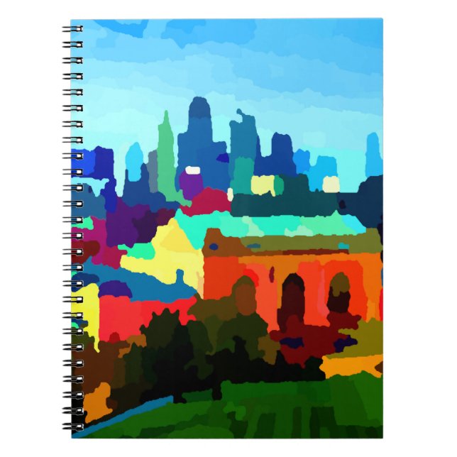 Caderno Espiral Kansas City Missouri Skyline por Jon Baran (Frente)