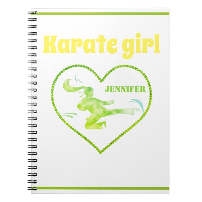 Caderno Espiral Karate Girl Green Yellow Modern Girly Martial Art (Frente)