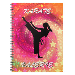 Caderno Espiral Karate Girl Kick Stars and Swirls Retro