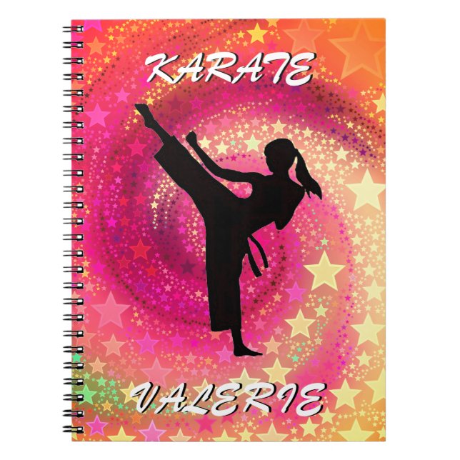 Caderno Espiral Karate Girl Kick Stars and Swirls Retro (Frente)