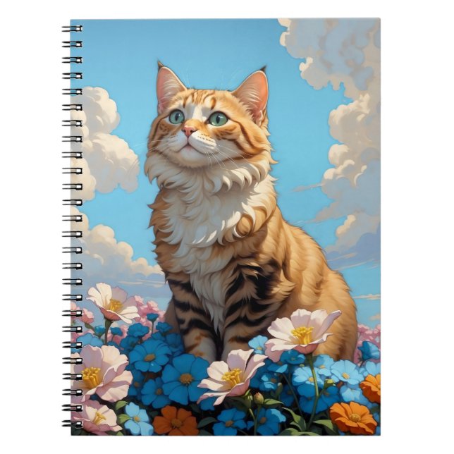 Caderno Espiral Katze mit Blumen (Frente)