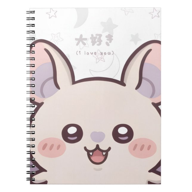 Caderno Espiral Kawaii Bat Pastel Notebook - "Daisuki" (Frente)