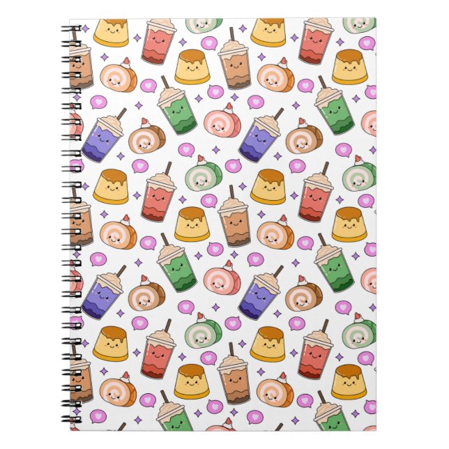 Caderno Espiral Kawaii Boba Tea Pattern (Frente)