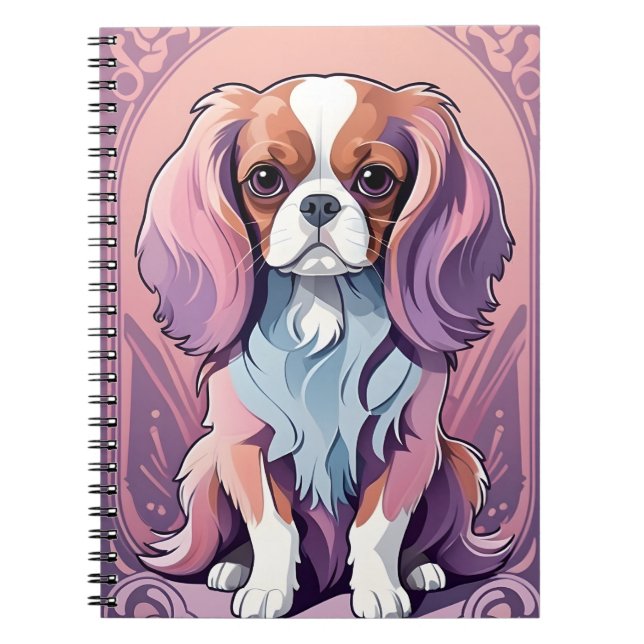 Caderno Espiral Kawaii Cavalier King Charles Pastel Colors (Frente)
