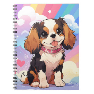 Caderno Espiral Kawaii Cavalier King Charles Pastel Rainbow
