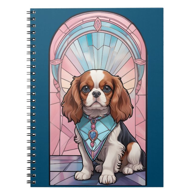 Caderno Espiral Kawaii Cavalier King Charles Pastel StainGlass (Frente)