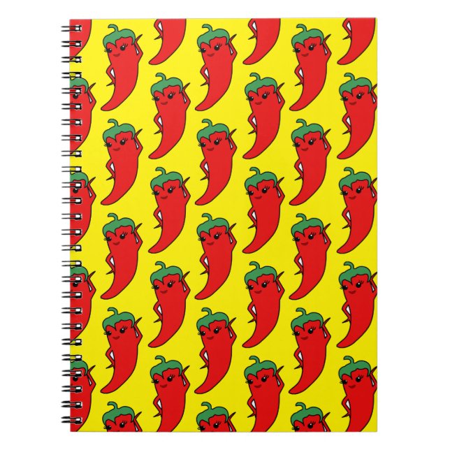 Caderno Espiral Kawaii Chili Pepper Drawing Pattern (Frente)