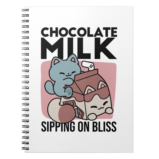 Caderno Espiral Kawaii Chocolate Milk Cat – Cozy Drink & Cuteness  (Frente)