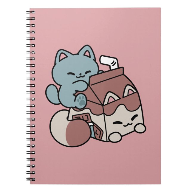 Caderno Espiral Kawaii Chocolate Milk Cat – Cozy Drink & Cuteness  (Frente)
