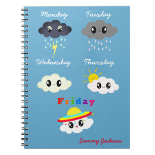Caderno Espiral Kawaii Clouds Coloridos Bonitos Fim de Semana TGIF