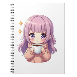 Caderno Espiral Kawaii Cozy Coffee Girl – Pastel Aesthetic sticker