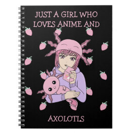 Caderno Espiral Kawaii Cute Axolotl Strawberry Milk Anime