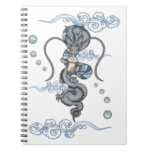 Caderno Espiral Kawaii Cute Japonês Dragão Leite Boba Tea Blue