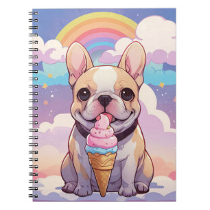 Caderno Espiral Kawaii French BuldoSorvete Rainbow